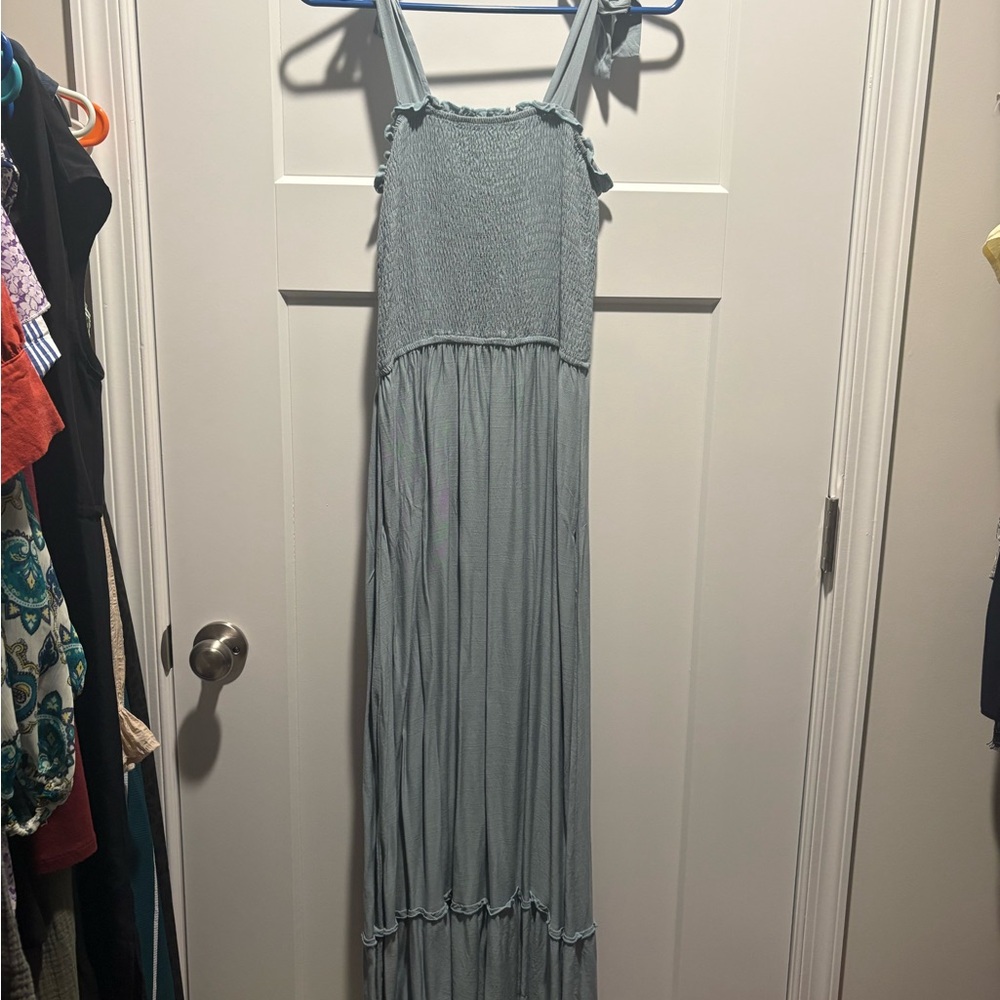 Light Blue Smocked Maxi Dress with Tie Straps